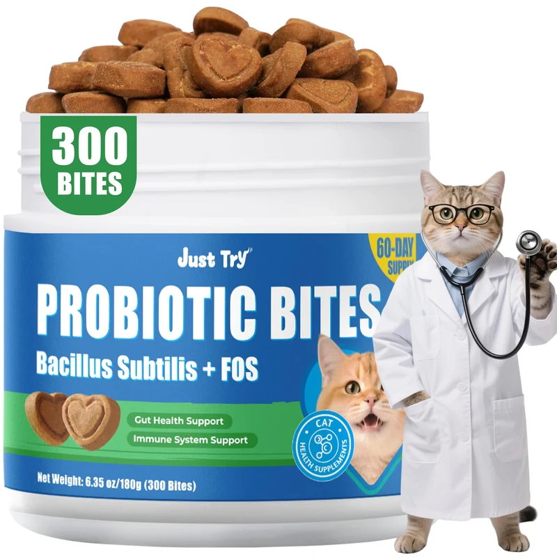 Just Try 300 Bites : Probiotiques pour Chats - Friandises Digestives au Poulet (6,35 oz)