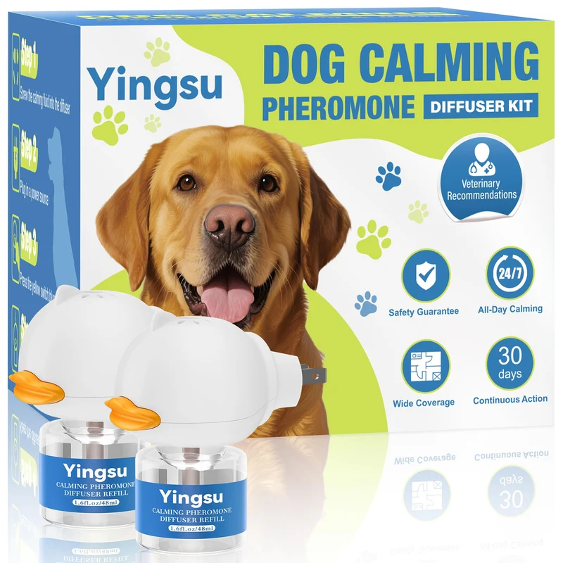 Yingsu Diffuseur Chien Apaisant 4 en 1 – Phéromones Canines, 2 Diffuseurs + 2 Recharges (48 ml)