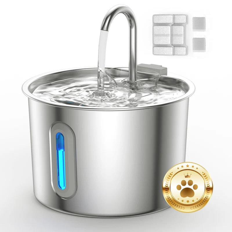 Opeth Fontaine pour Chat en Acier Inox 2,2 L – Distributeur d'Eau Ultra Silencieux