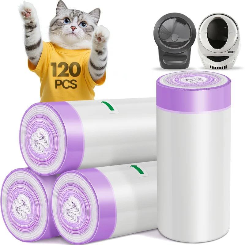 Tolnetr 120PCS Sacs Litière – Compatibles Litter Robot 4/3, Résistants, Étanches, Sans Odeur, Capacité ~12 kg