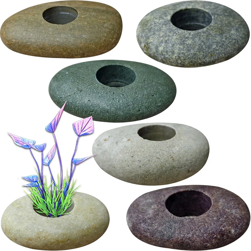 XIOFU Poids pour plantes d'aquarium en pierre naturelle – Galets d'ancrage (0,8 pouce), ensemble de 6 pièces