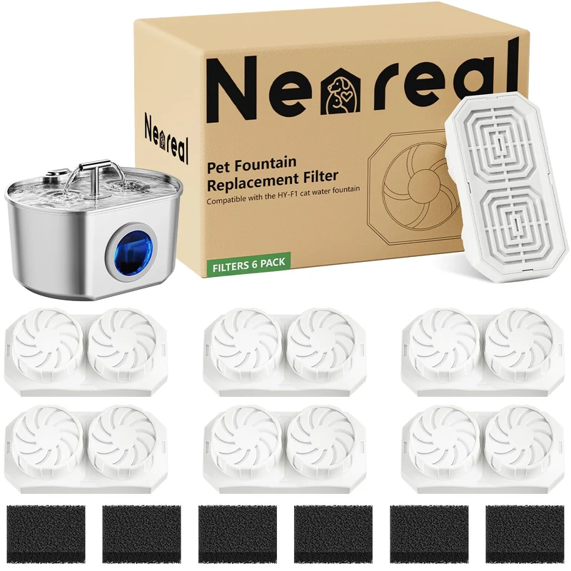 Neareal – Filtres et Pré-Filtre pour Fontaine Chats 74oz/2,2L – Lot de 6