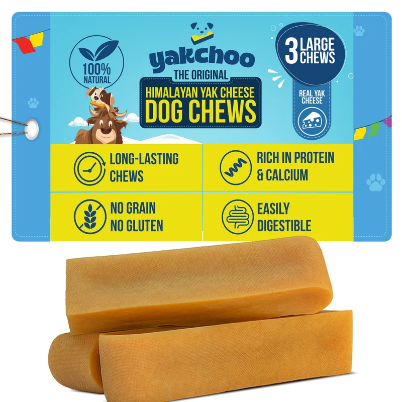 Yakchoo – Friandises Yak Himalayan pour Chiens Grands (3 Morceaux) | 100% Naturel | Mâchage Longue Durée | Protéine Élevée | Bâtonnets Dentaires
