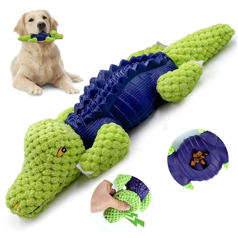 Veqly – Jouets à mâcher interactifs pour chiens (Alligator, goût boeuf, vert) – Petits et moyens