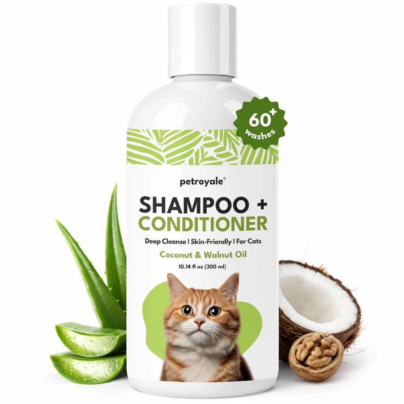 Petroyale 2-en-1 Shampoing et Après-shampoing pour Chats – Persan, Chaton – Anti-dandruff – Aloe Vera, Coco & Noix – 10,14 fl oz