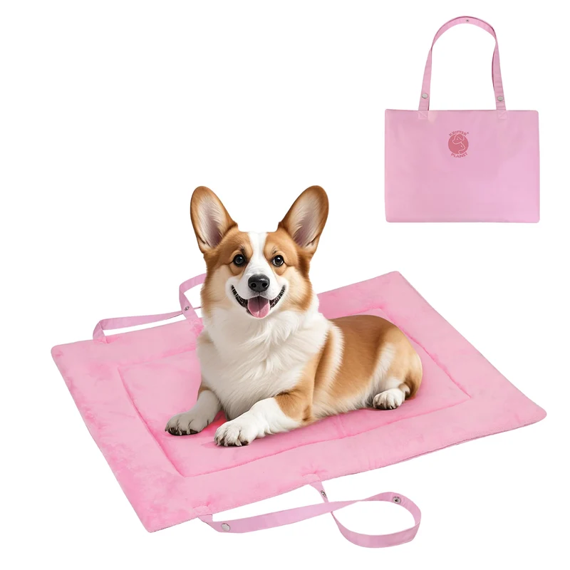 Kritter Planet — Coussin de lit pliable et imperméable pour chien, voyage et camping, rose