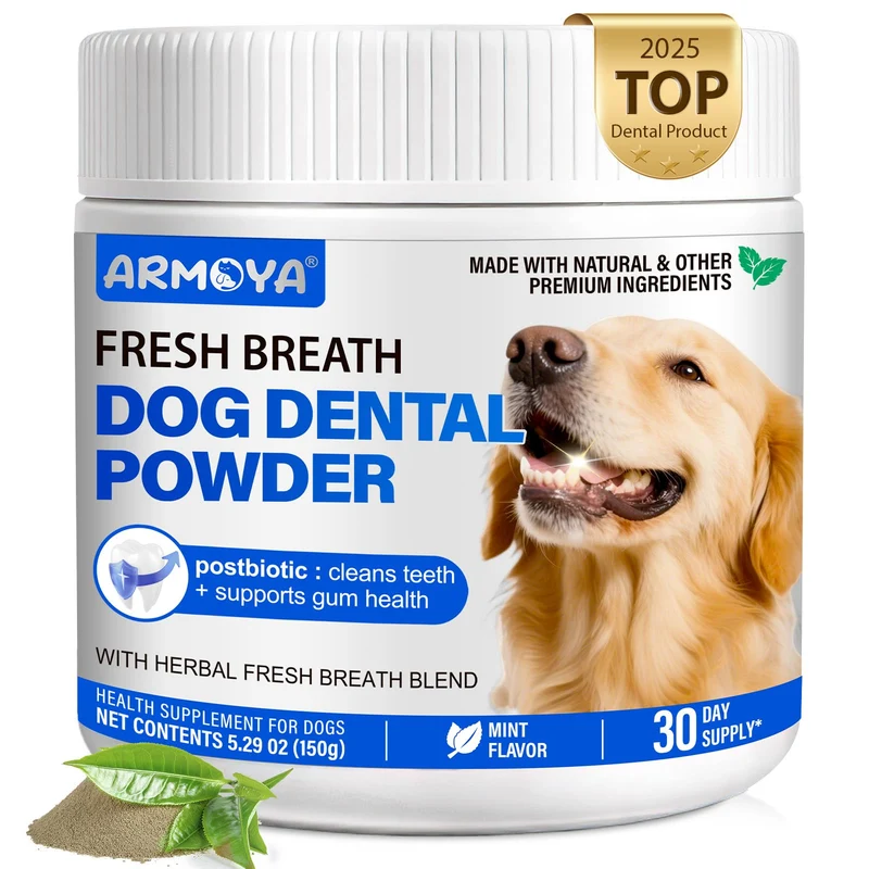 ARMOYA Poudre Dentaire pour Chiens – Plaque, Gencives et Haleine Fraîche (Menthe) – 30 Jours