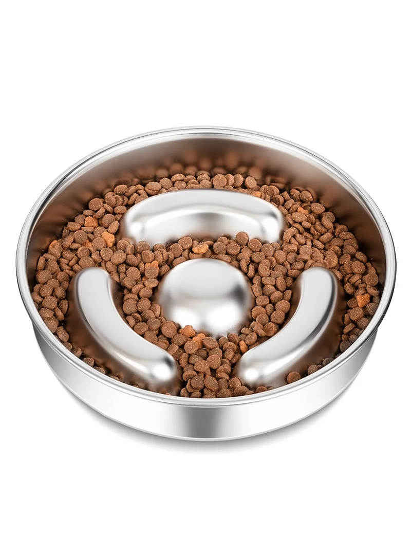 RooXchowla Bol Lent pour Chien en Acier Inoxydable – Diamètre 20 cm, 2 Tasses, Base Antidérapante, Édition Lourde