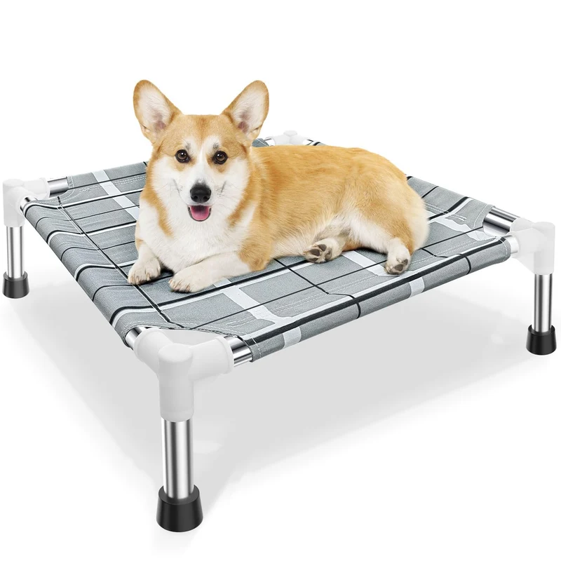 Topsmartking - Lit Chien Extérieur Surélevé Rafraîchissant avec Cadre Acier Inox et Pieds Antidérapants