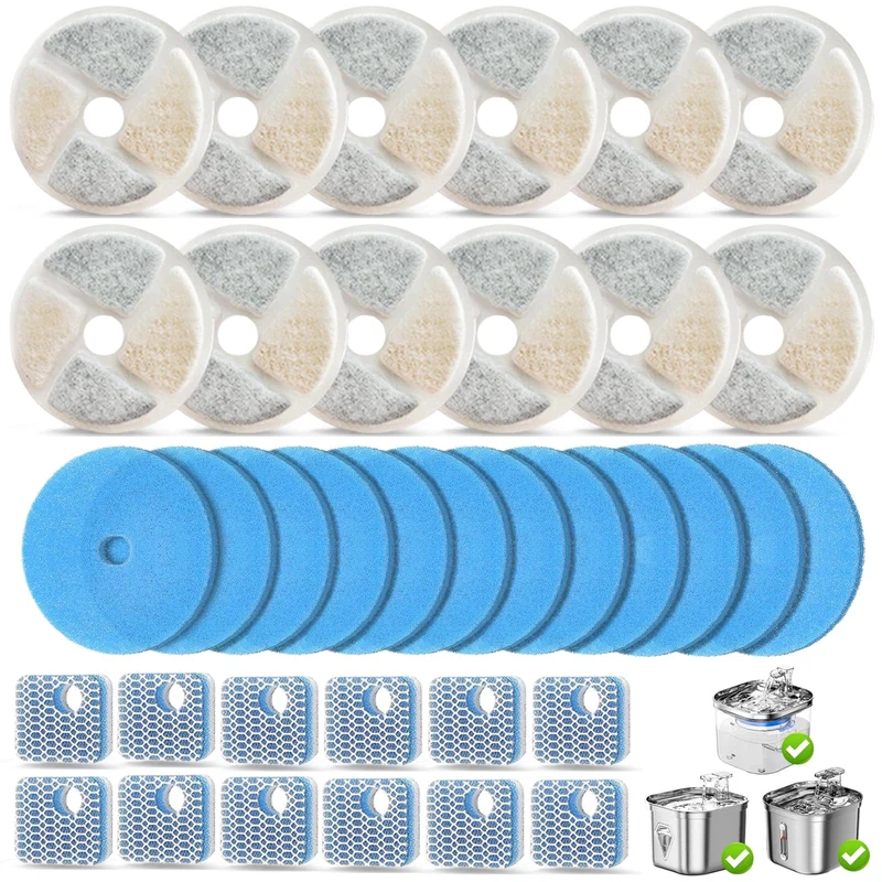 OUPUSES – 12 filtres de remplacement pour fontaine carrée 2,2 L (73 onces) – filtration triple (12+12+12)