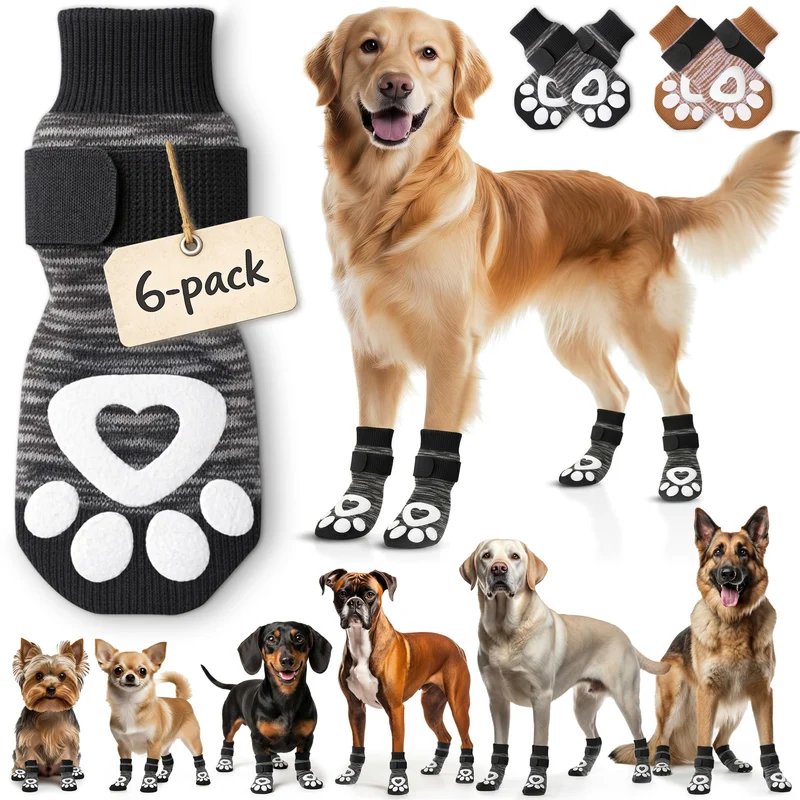 Chaussons Anti-Dérapants bixie pour chiens - Pack 6 | Traction, Protection des pattes et Confort