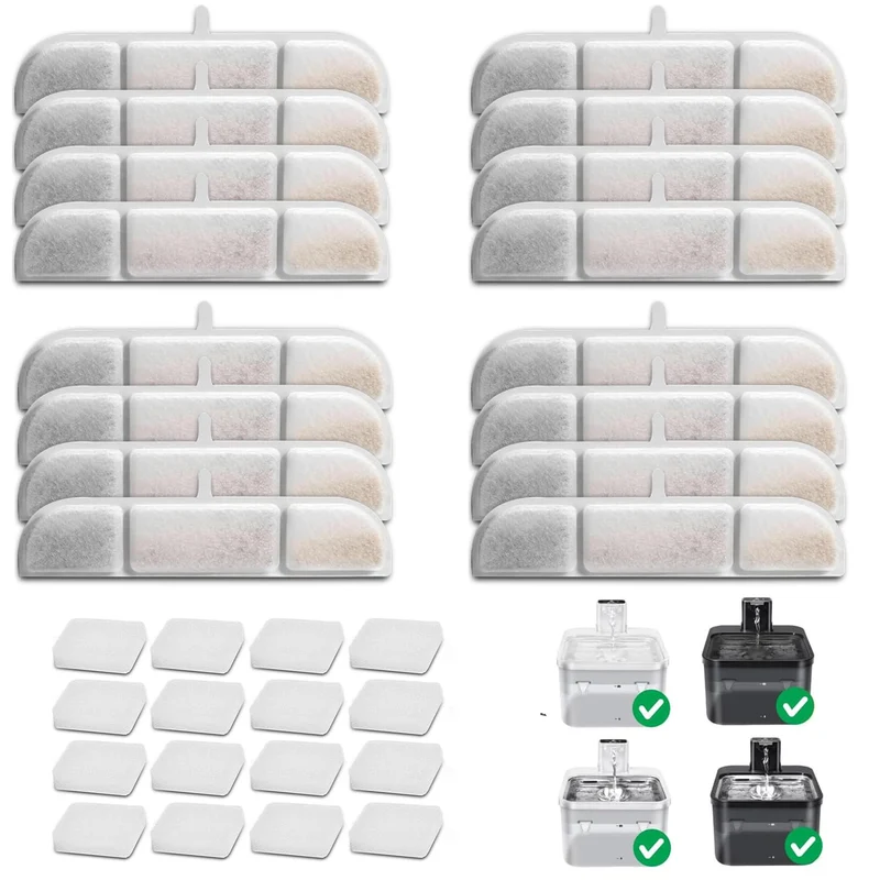 OUPUSES – 16 filtres et 16 éponges pour fontaine Downy Paws DPWFP6 (84 oz / 2,5 L)