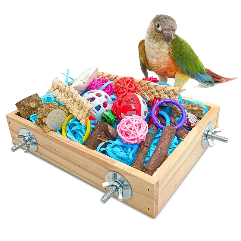 BNOSDM Boîte de forage pour oiseaux – Jouet en bois coloré pour perruches et petits oiseaux