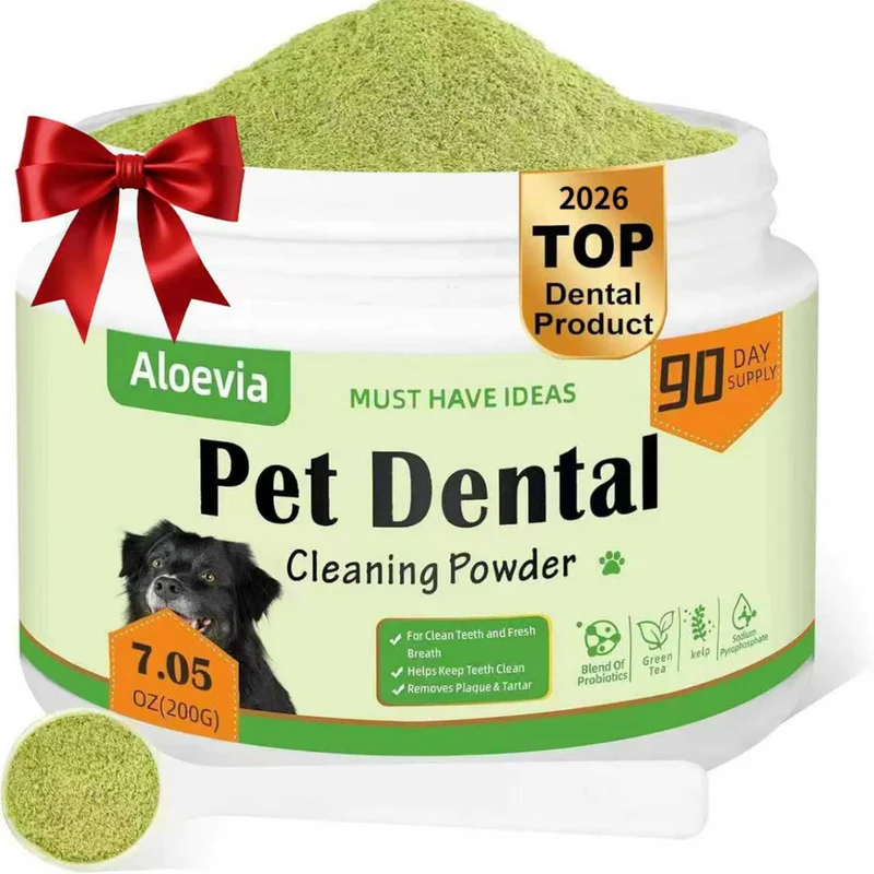 ALOEVIA Poudre Dentaire pour Chien – 200 g, Enzymatique Plaque & Tartare, Haleine Fraîche, Coffret 90 Jours