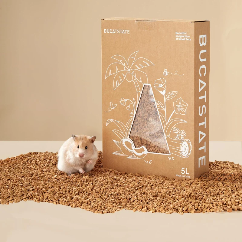 BUCATSTATE Litière Liège 5L – Habitat naturel pour hamsters et petits rongeurs, faible poussière, cabane en carton
