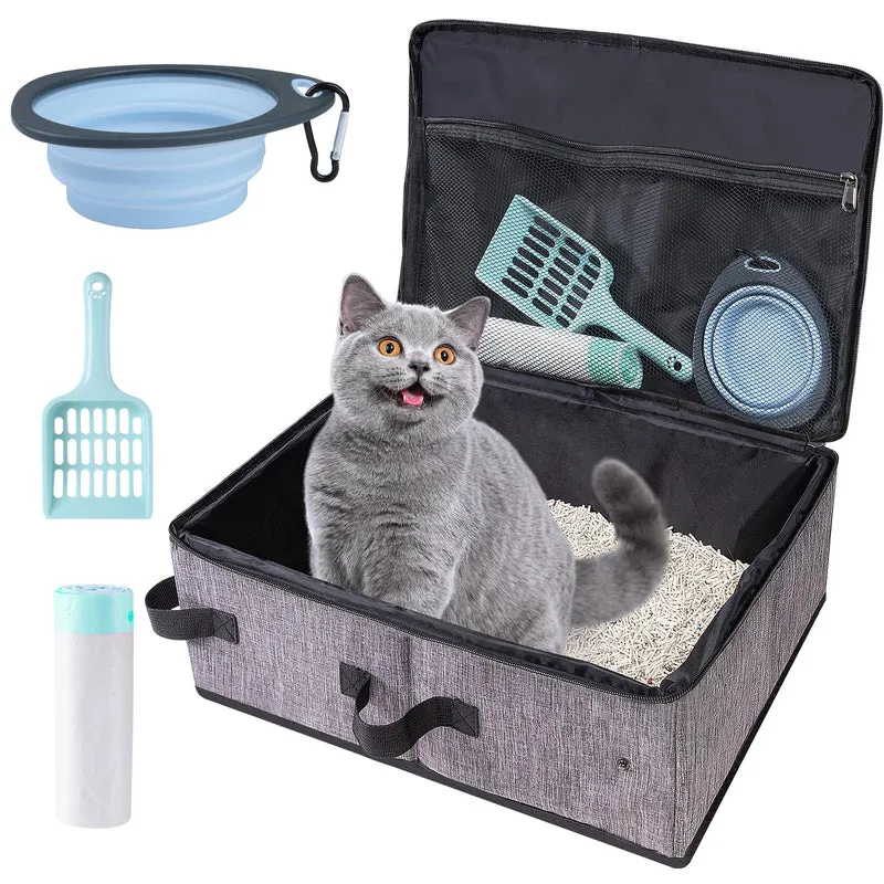 Ondware Boîte de litière de voyage pour chats — Couvercle, Pelle, Sacs jetables, Pliable