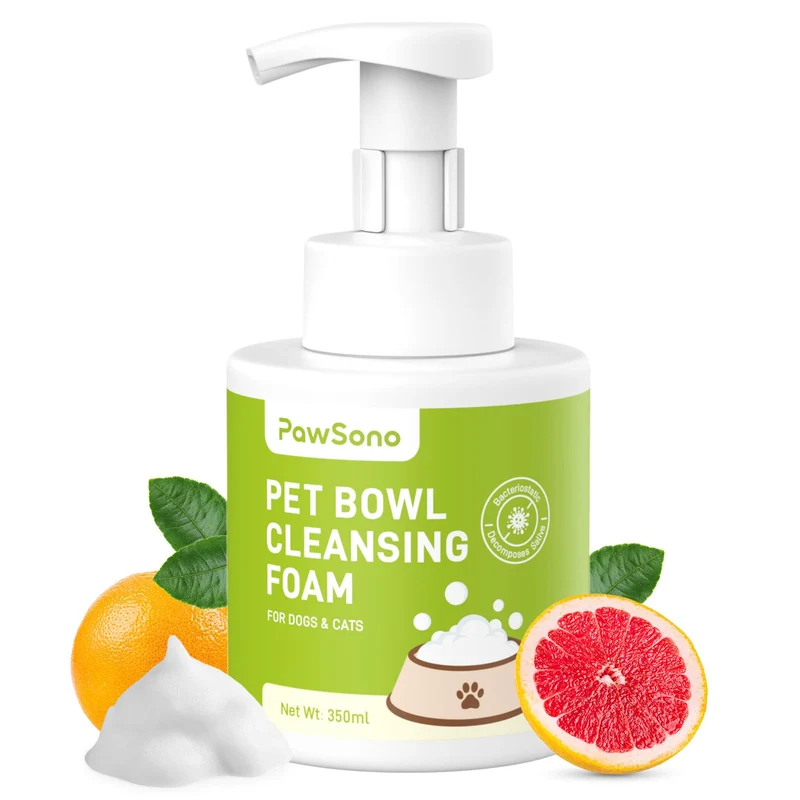 PawSono Mousse Nettoyante pour Bols d’Animaux — Formule Vétérinaire Enzymatique, Sans Résidu, Léchage Sûr (350 ml / 12 onces)