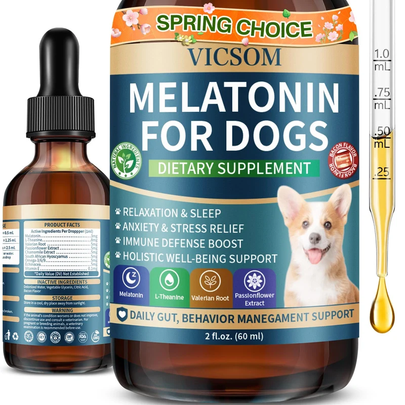 VICSOM Mélatonine liquide pour chiens – Calme, sommeil et bien-être (60 ml)