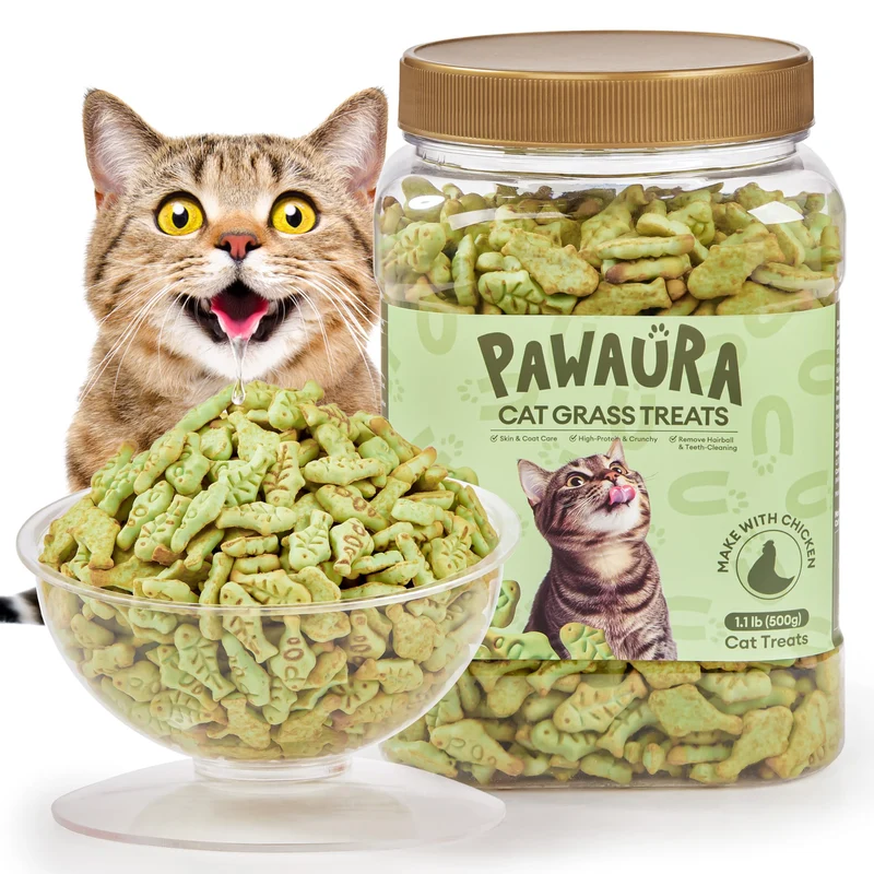 Pawaura – Friandises pour chat 17,63 oz : poulet, herbe à chat et cataire, snack faible calorie pour chats d’intérieur, digestion et dentition