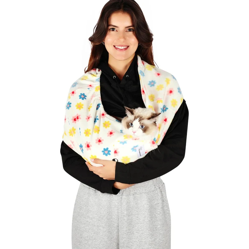 Yunpawpet Sling Porte-Chat Mains Libres en Polaire Douce – Pour Chats jusqu'à 6,35 kg, Taille Moyen, Daisy