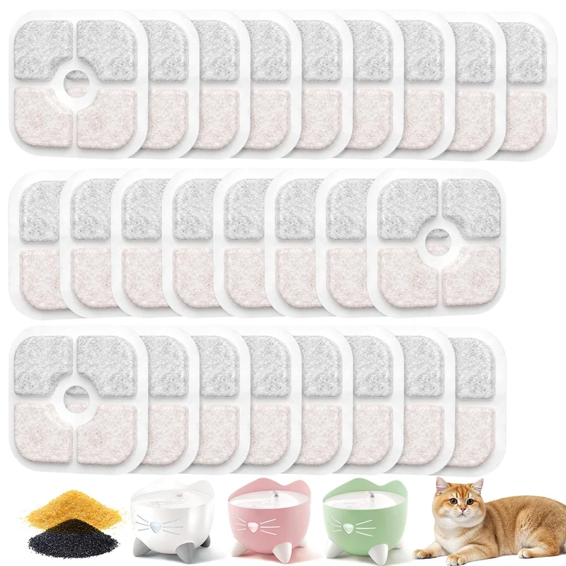 Caehomly – Lot de 25 filtres pour fontaine Catit PIXI (action triple, résine échange ionique et charbon) - Blanc