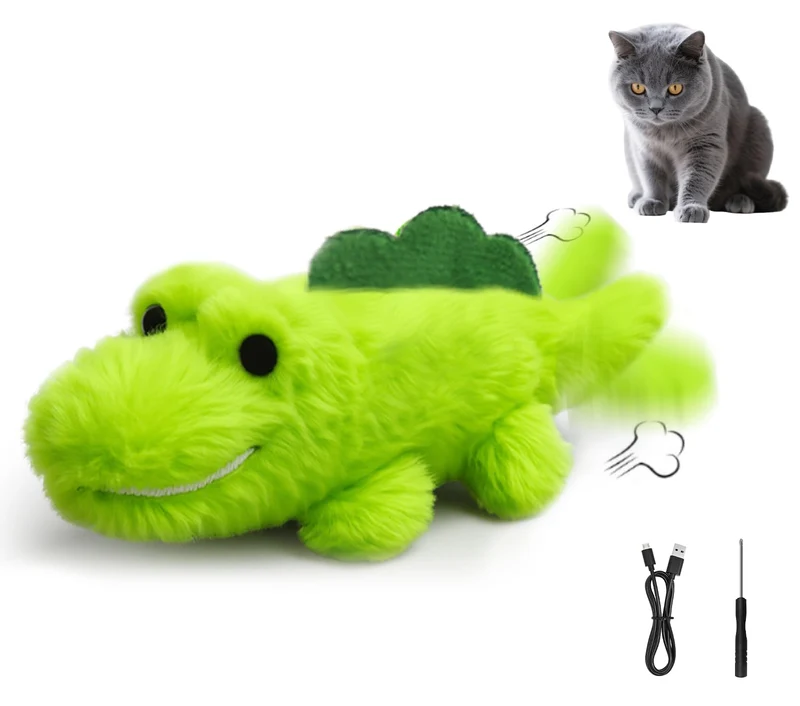 ZeLing HTL — Jouet Chat Alligator à Mouvement 360°, Recharge USB-C, Jeu Auto‑Play pour Chats d’Intérieur