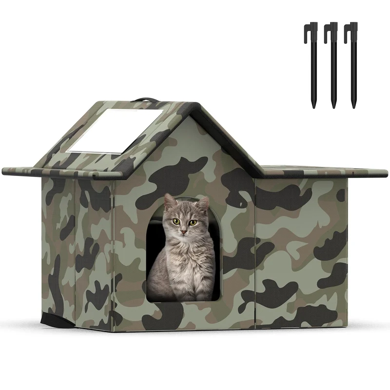 SELBATON Niche Extérieure pour Chats - Imperméable et Pliable, Grand Abri d’Hiver (Vert)