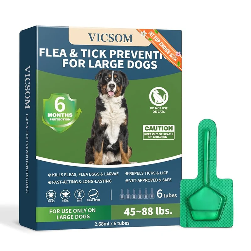 VICSOM Traitement Puces et Tiques pour Chien — 6 Mois, Étanche (45–88 lb)