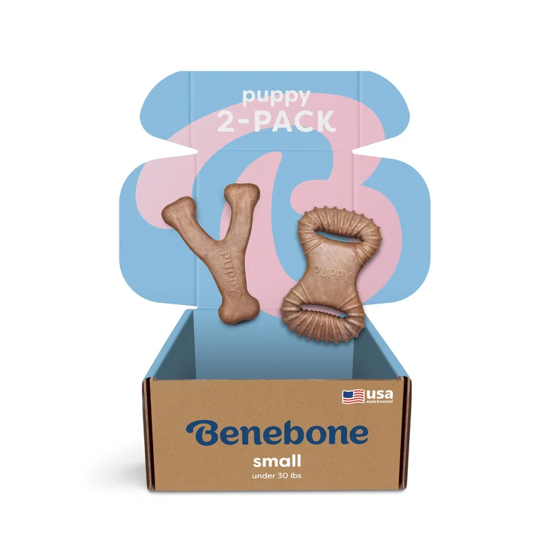 Benebone Puppy 2-Pack – Os Dentaires Bacon Réel (Petit) – Fabriqué aux États‑Unis