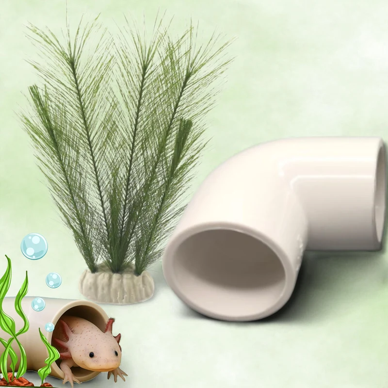 Homedy Crafts Axolotl Hide Tube et Plantes en Soie – Caverne et Ensemble Vert Pour Aquarium (Blanc, 28 × 9 cm)