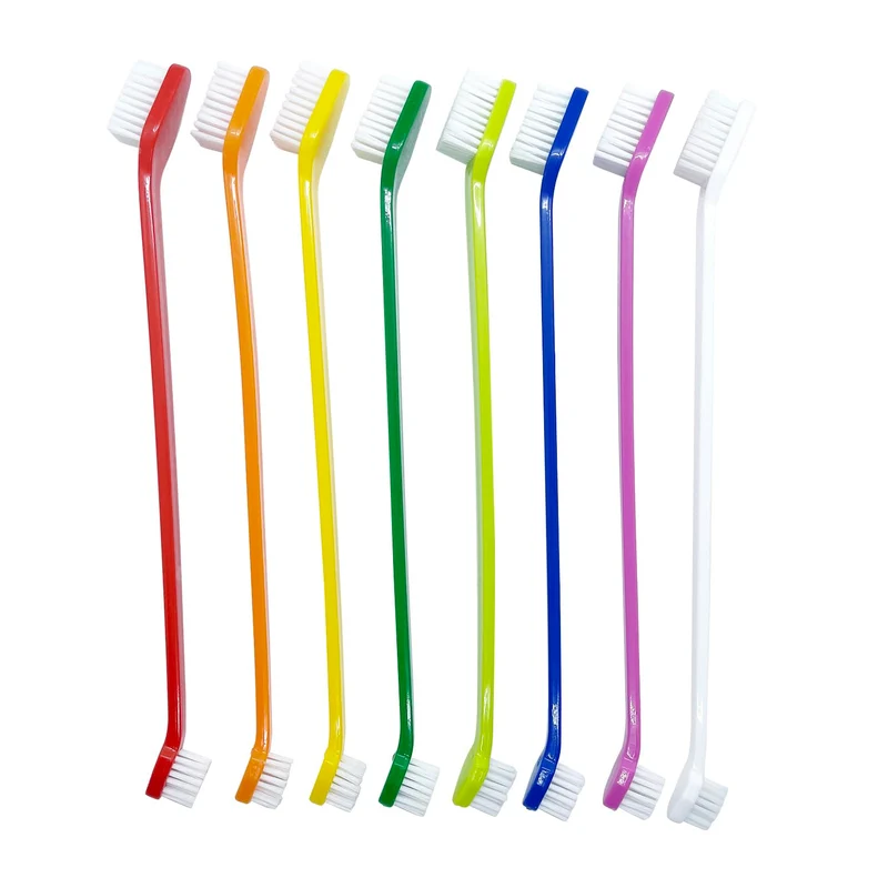 JUWANTU Ensemble de 8 Brosses Dentaires pour Chiens et Chats – Têtes Doubles, Poignée Longue et Hygiène Dentaire Facile