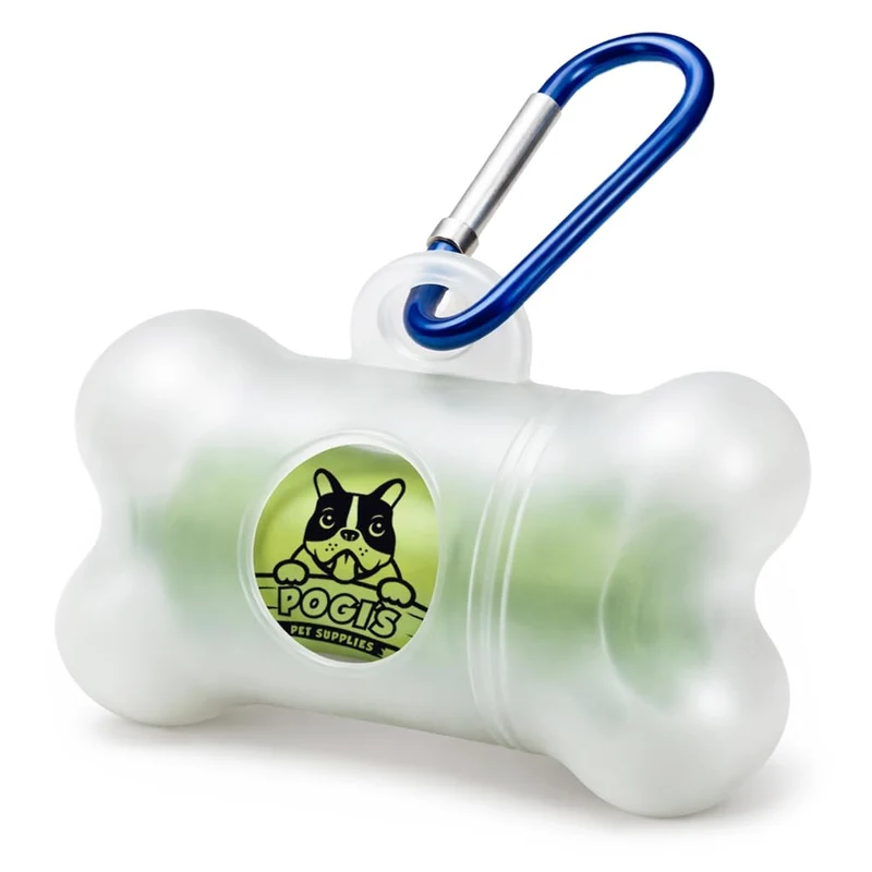 Distributeur de sacs à crottes Pogi's avec mousqueton métallique — 15 sacs inclus