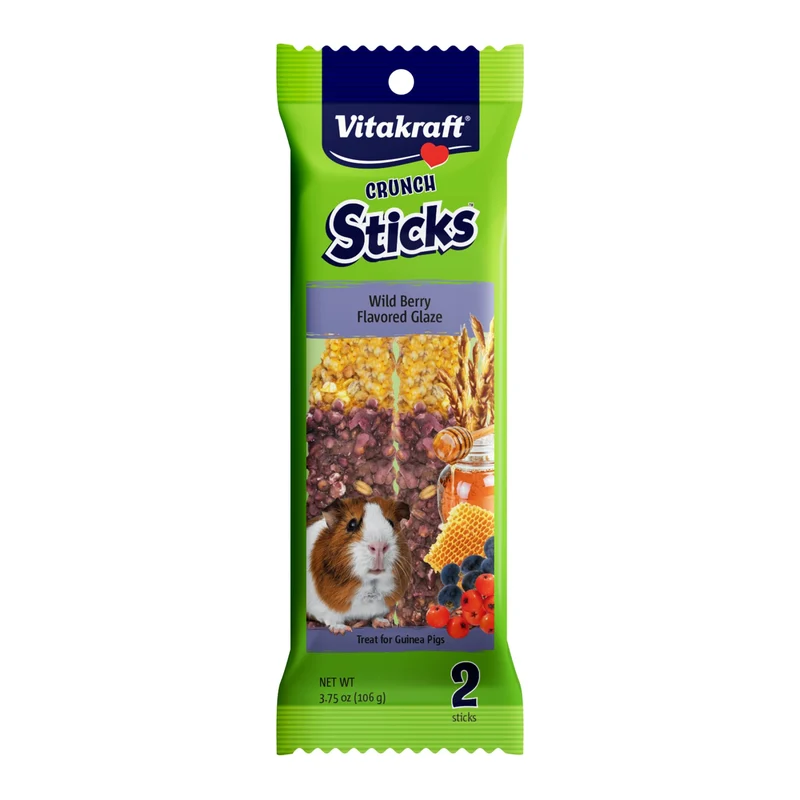 Vitakraft Crunch Sticks – Friandise Cochon d'Inde, Baie Sauvage, Triple Croquant, Centre Bois