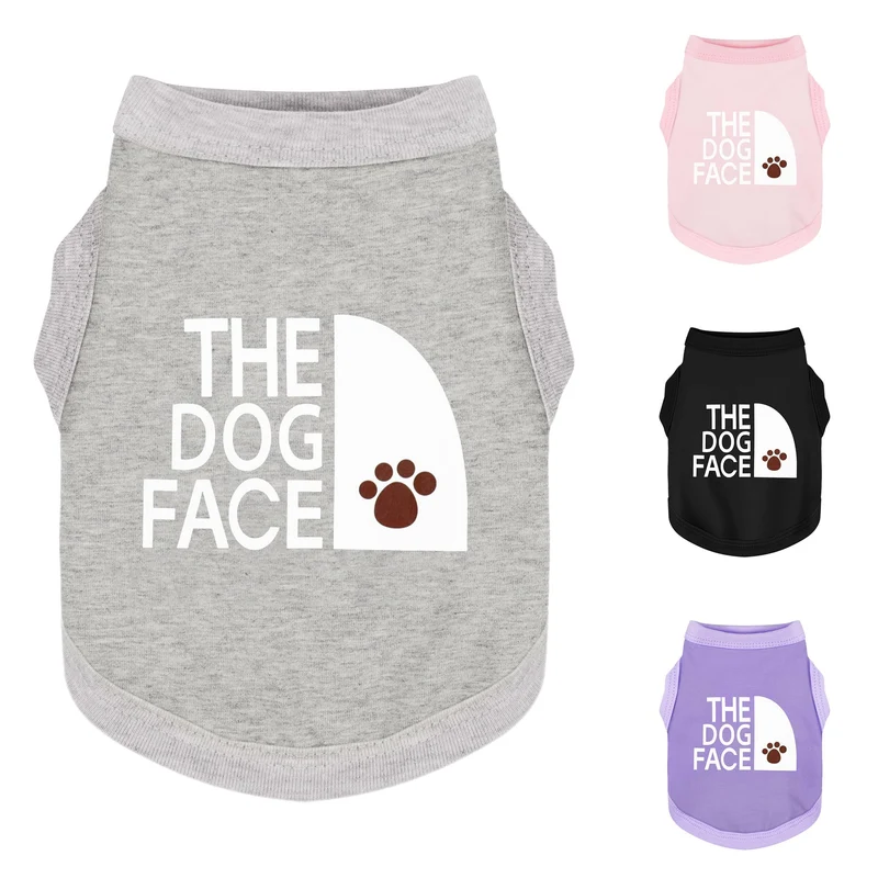 Paiaite – T-shirt pour chien en coton léger gris avec imprimé Visage de chien, tailles XXS à M