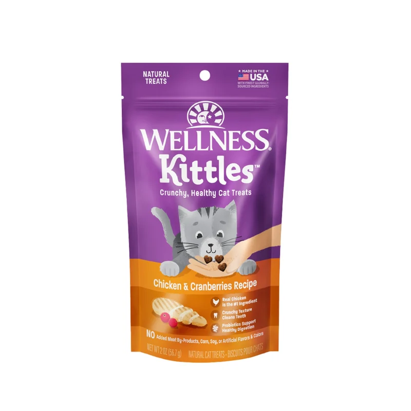 Wellness Kittles Croquants Naturels Sans Céréales – Poulet et Canneberge, Sachet de 2 onces