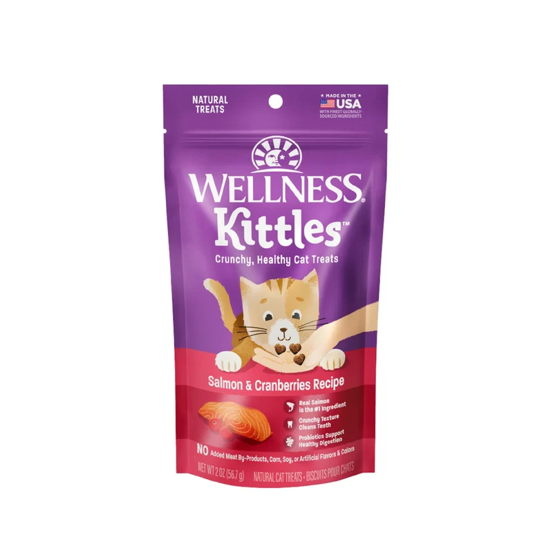 Wellness Kittles Croquettes Chat – Sans Céréales, Saumon & Canneberges, Tous Stades, Sachet 56 g