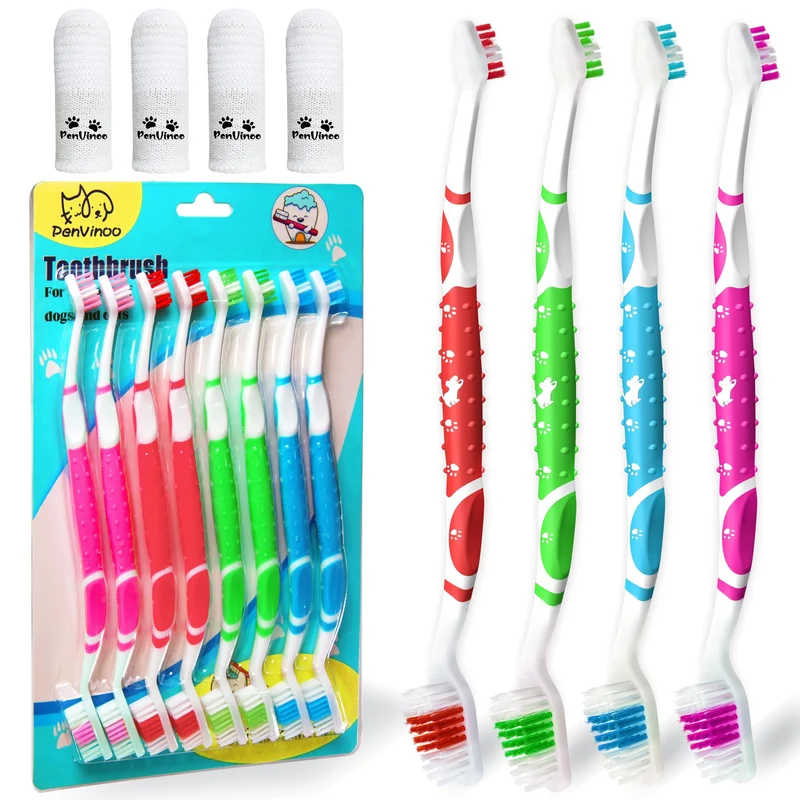 PenVinoo Brosse Dentaire pour Chiens – Tête Double Non Glissante (8+4 pièces)