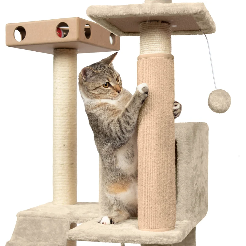 Furhaven Housse enveloppante pour poteau à gratter – Chats d’intérieur, jusqu’à 3,5 po, moquette Tiger Tough, crème, petit