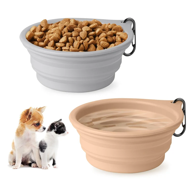 HOYEHOLA Bols pliables de voyage pour chiens et chats – Ensemble de 2 pièces, silicone sans BPA, portable et compact