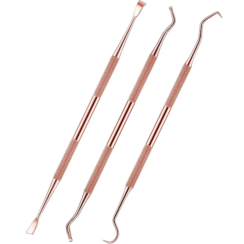 Hotop 3 pièces Détartreur Dents Animaux Double Tête – Acier Inox Rose Doré