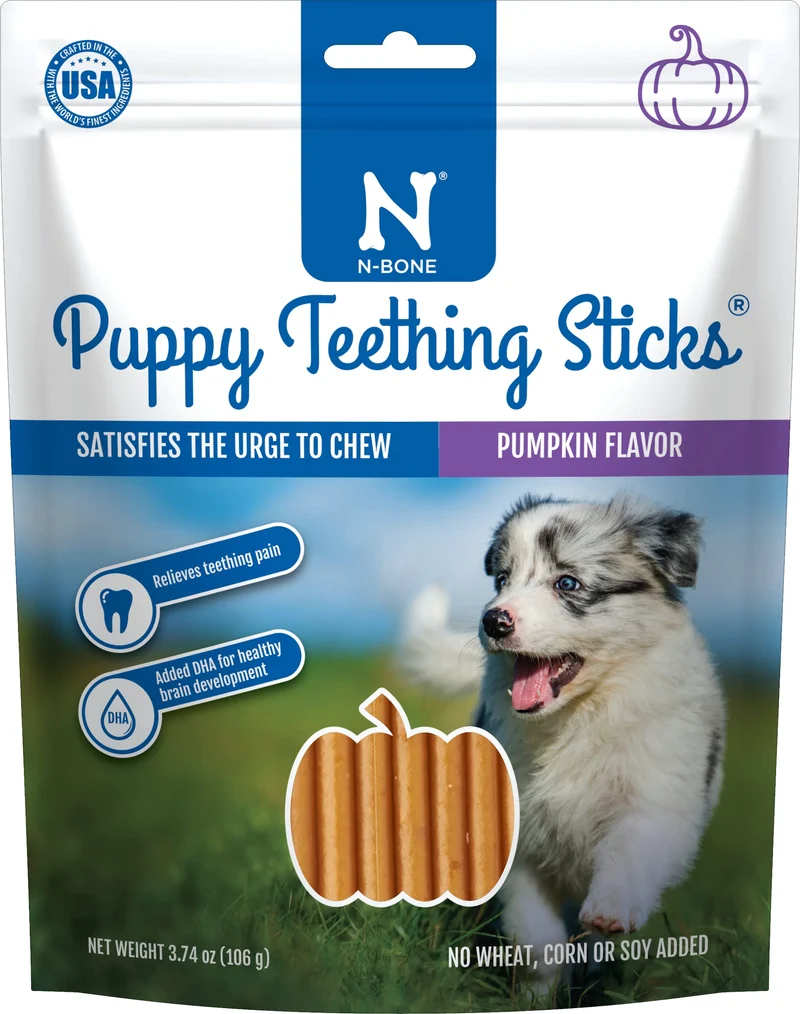 N-Bone Bâtonnets Dentition Chiots Citrouille – 106 g (3,74 oz), Sans Cuir Brut, DHA Omega-3