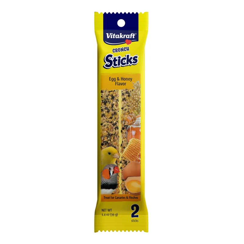 Vitakraft Crunch Sticks – Bâtonnets longue durée (2 paquets) pour canaris et serins – Saveur œuf et miel
