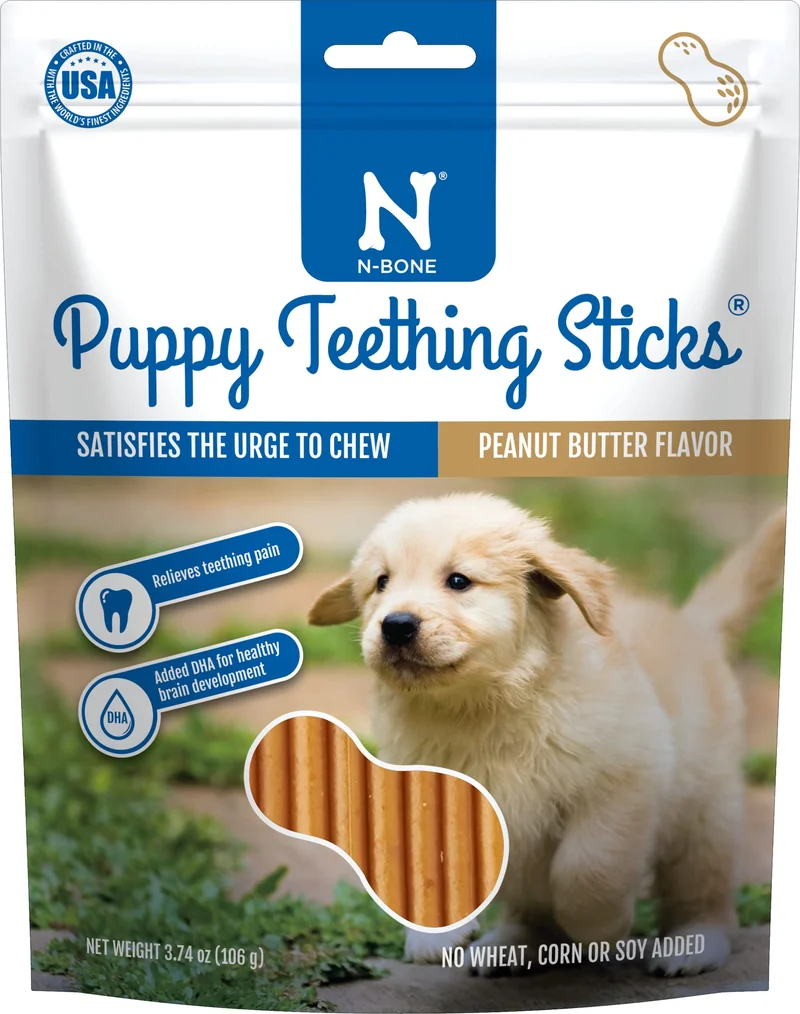 Bâtonnets de dentition N-Bone pour chiots – Saveur Beurre de CACAHUÈTE, 3,74 oz | Fabriqué aux États-Unis
