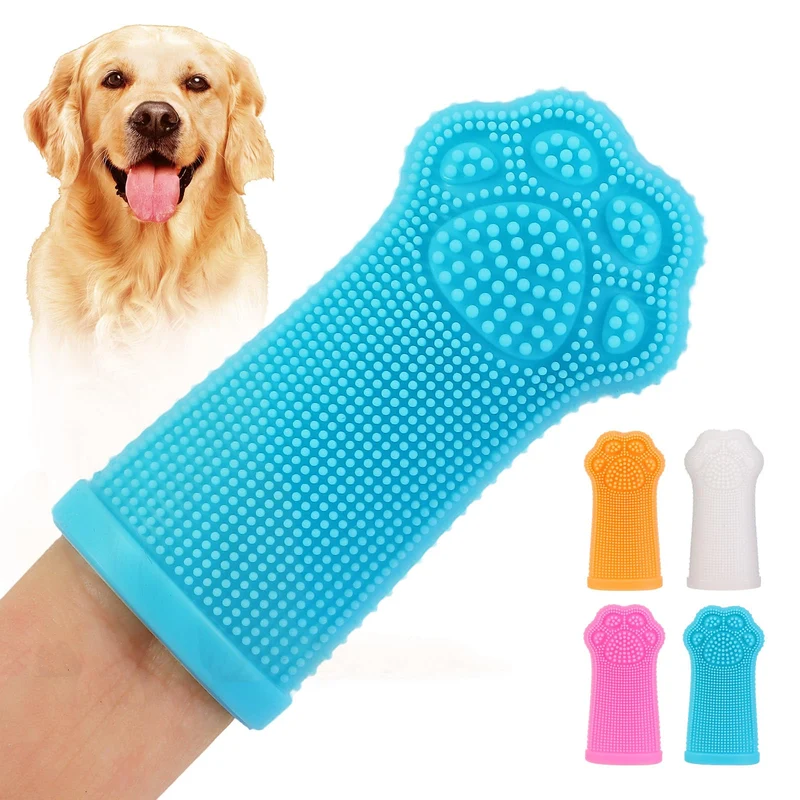 Caxlis – Pack de 4 Brosses-Doigts pour Chien en Silicone, Nettoyage Dentaire 360°, Étui Voyage Offert
