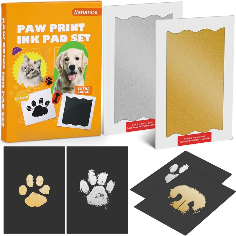 Nabance Kit Empreinte Sans Encre pour Chiens, Chats et Bébés – 2 Tampons, Soin Propre, Souvenir Durable