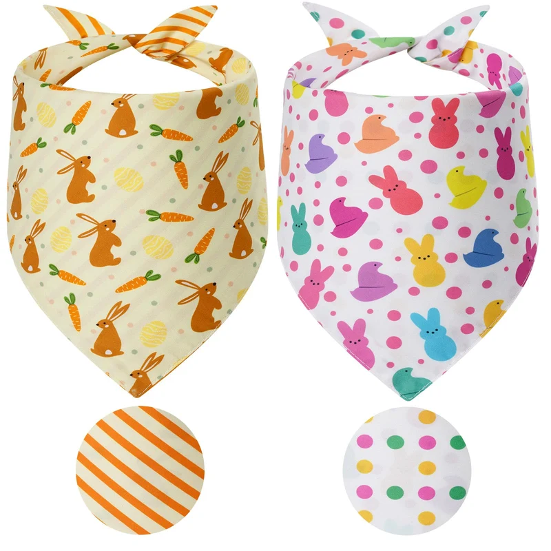 Gofshy Bandanas Chien et Chat Pâques – 2 Pièces Triangles Réversibles, Tailles Ajustables Grand et XL