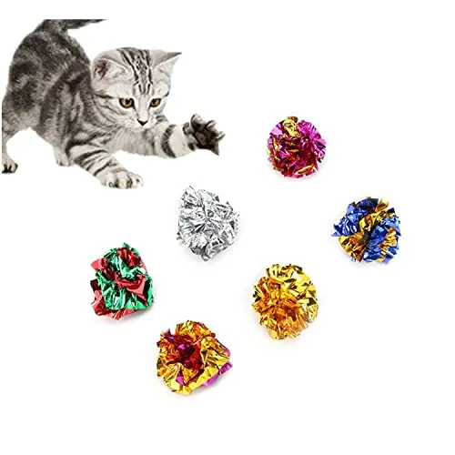ISMARTEN – 12 Balles Mylar Brillantes pour Chat d’Intérieur, Balle Plissée de 6 cm (2,36 po) – Couleurs Aléatoires