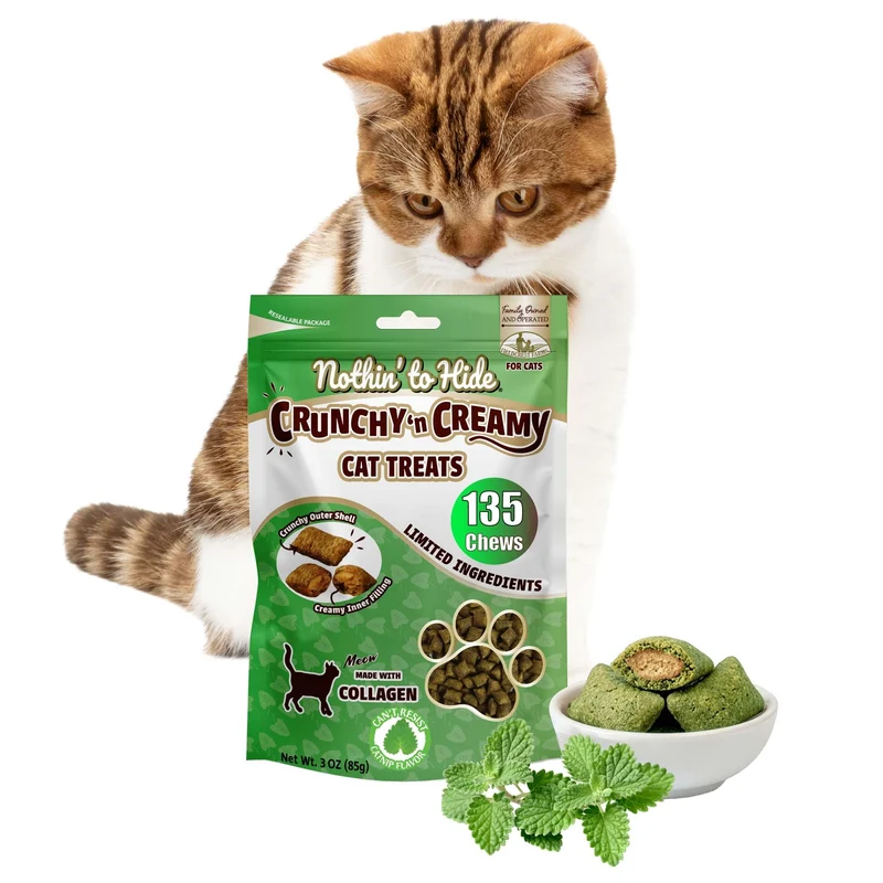 Fieldcrest Farms Nothin’ to Hide – Friandises pour chats au collagène, croquant et crémeux, haute teneur en protéines, sans blé ni soja, saveur herbe à chat, 3 oz