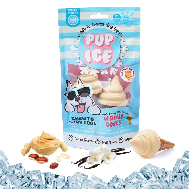 SPOT Pup Ice – Friandises glacées à congeler chez soi pour chiens moyens et chiots | Saveur poulet, cône vanille-gaufre et cacahuète