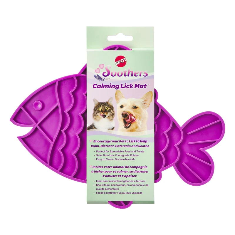 SPOT Soother Lick Mat Poisson – Tapis à lécher en caoutchouc alimentaire pour chiens, chats et chiots